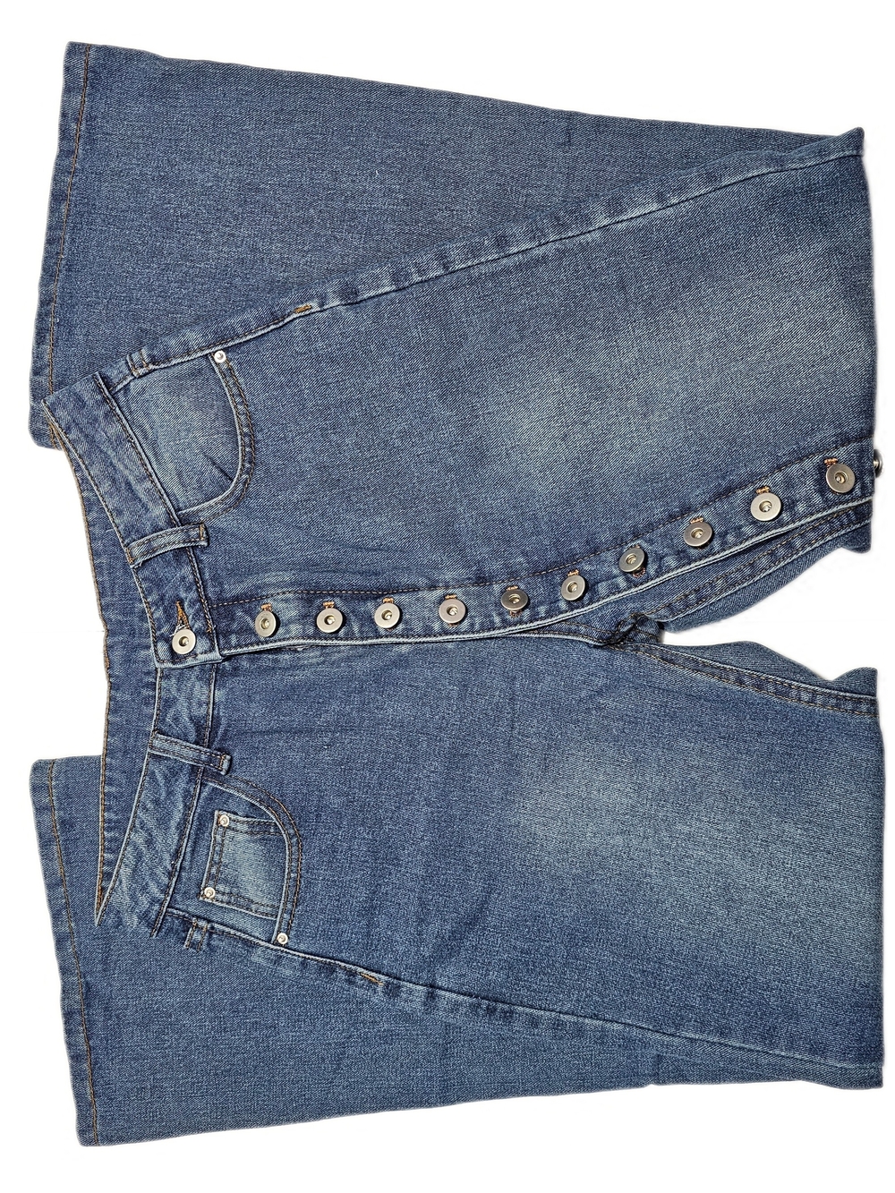 Dark Blue High Rise Boho Button-Front Flare Jeans With Button Details - Picture 8 of 15